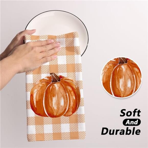 Fall Kitchen Towels Set of 218x26 Inch Pumpkin Hand Towels Hello Fall Decoration - Picture 6 of 7